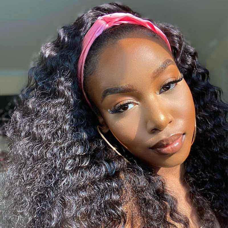 Jerry Curly Headband Wigs Human Hair Glueless Machine Made Wig For African American
