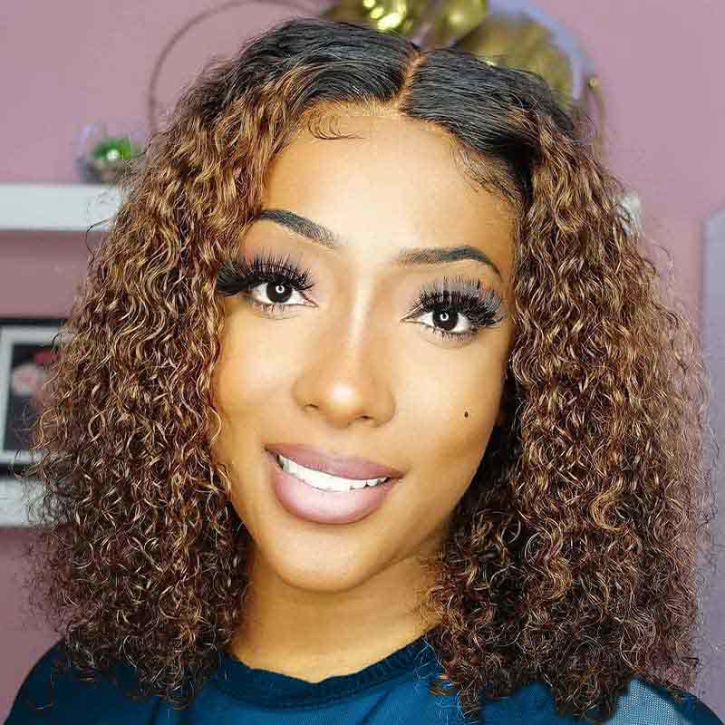 Short Curly Bob Wigs Dark Brown Human Hair For African American