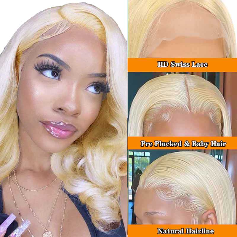 Blonde Lace Frontal Wigs Body Wave Hair 13X4 HD Transparent Lace Wig with Baby Hair
