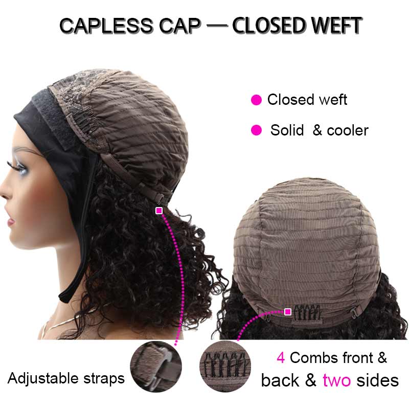 Papayahair Headband Wigs with Bangs Bob Curly Human Hair Wig for Black Girls