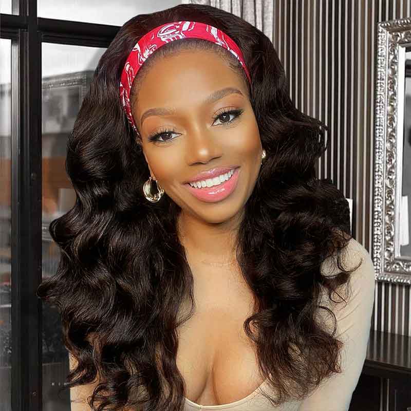 Papayahair Body Wave Headband Wigs Brown Color Machine Made Wig For Women