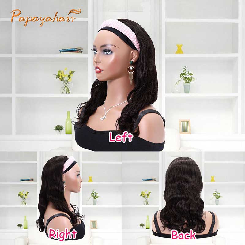 Papayahair Body Wave Headband Wigs Brown Color Machine Made Wig For Women