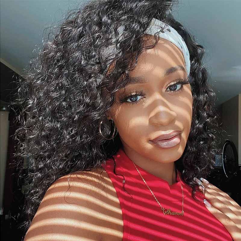 Headband Wigs Human Hair Wet and Wavy Half Wig for African American
