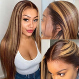 HD Lace Front Wigs Human Hair Straight Highlight Wig Pre-Plucked With Baby Hair