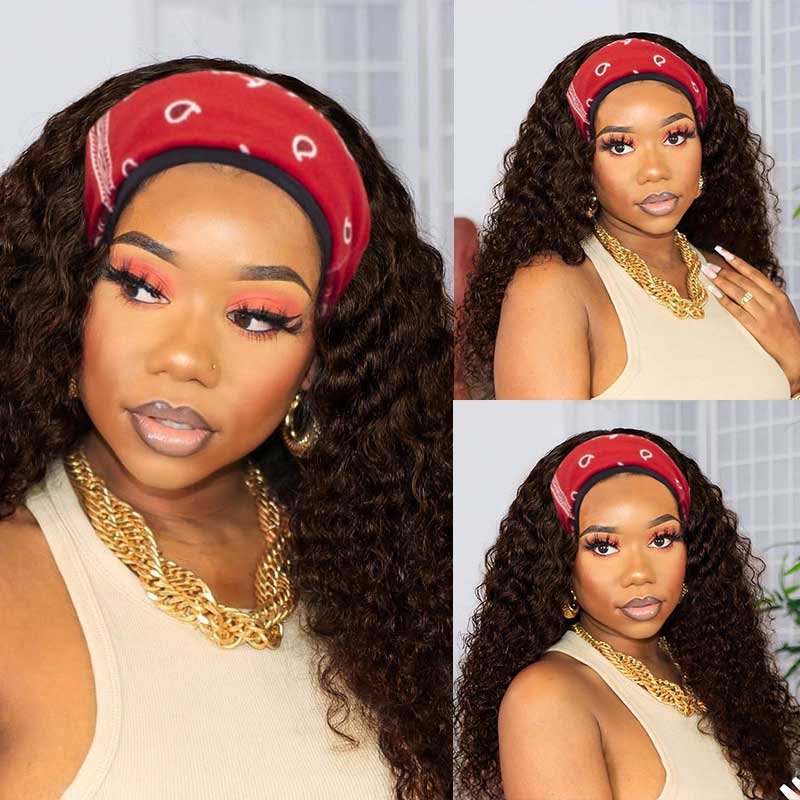 Papayahair Jerry Curly Headband Wigs Brown Wigs Glueless Half Wig For Black Women