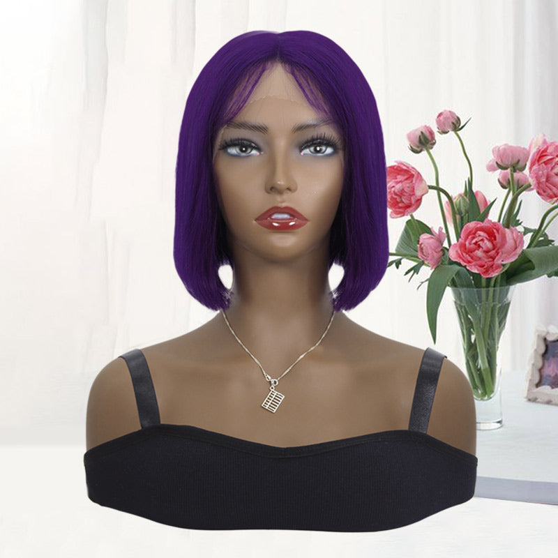 Affordble Short Purple Bob Cut Wig T Part Lace Front Wigs Human Hair Wigs