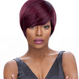 Short Cut Pixie Wigs with Layered Bangs 1B/99J Huma Hair For Black Women