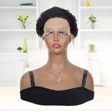 Bob Cut Wig Short Curly Human Hair Slick Back Lace Front Wig for Women
