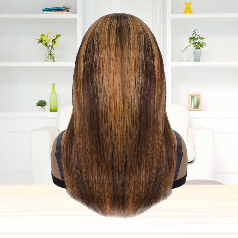 Highlight Brown Headband Wigs Human Hair Glueless Half Wig for Black Women 4p27