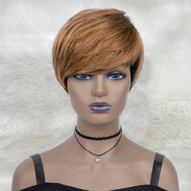 Short Pixie Wigs With Side Bangs Ombre Blonde Layered Colored Wig