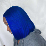 Lace Front Short Bob Wigs Straight Blue Human Hair Party Wig For Women