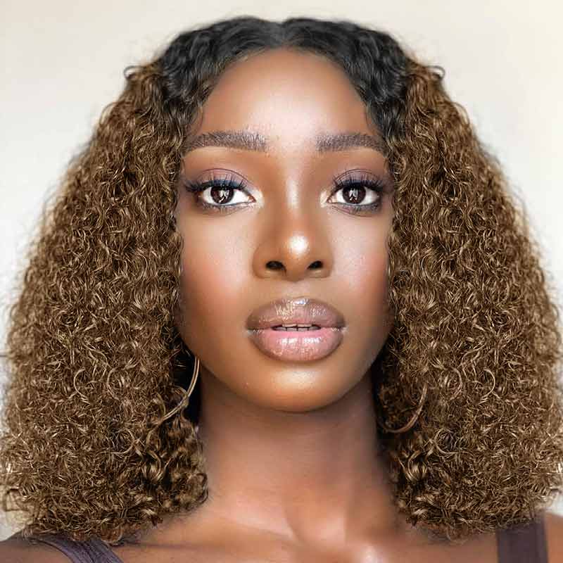 Short Curly Brown Wigs Human Hair Natural Looking Glueless Wig