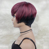 Short Cut Pixie Wigs with Layered Bangs 1B/99J Huma Hair For Black Women