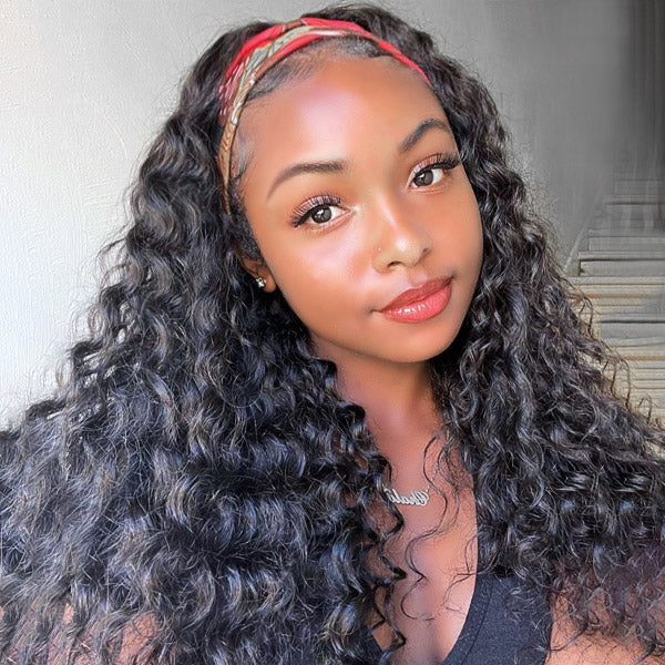 Headband Wigs Human Hair Wet and Wavy Half Wig for African American