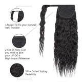 Ponytail Hairpieces Human Hair Wavy Clip In Ponytail Extensions Black 1B