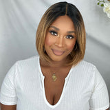 Short Wavy Bob Wigs Ombre Lace Front Human Hair Wigs Shoulder Length 1B/27
