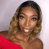 Short Wavy Bob Wigs Ombre Lace Front Human Hair Wigs Shoulder Length 1B/27
