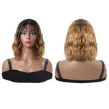 Short Wavy Bob Wigs Ombre Lace Front Human Hair Wigs Shoulder Length 1B/27