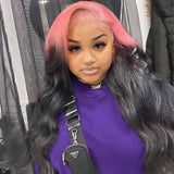 13x4 Lace Front Wigs Pink Roots on Black Hair Wig Human Hair150% Density
