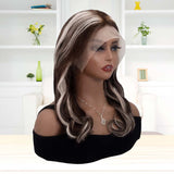 18 inch Blonde And Brown Hair 13x4 Body Wave Lace Front Wig Platinum Brown Highlights