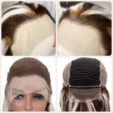 18 inch Blonde And Brown Hair 13x4 Body Wave Lace Front Wig Platinum Brown Highlights