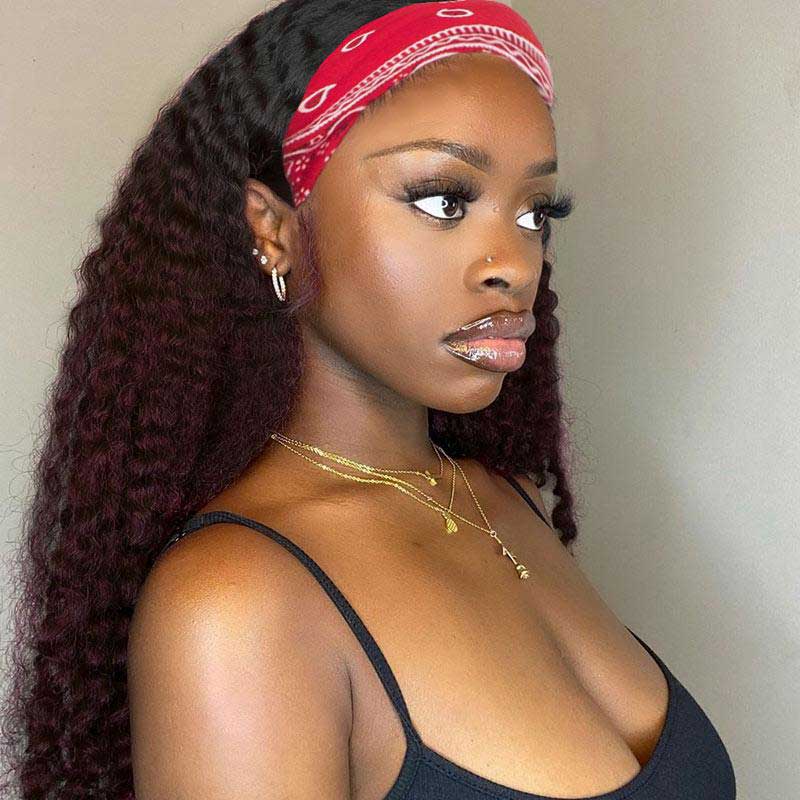 99J Headband Wigs Human Hair Deep Wave Glueless Wig for Black Women