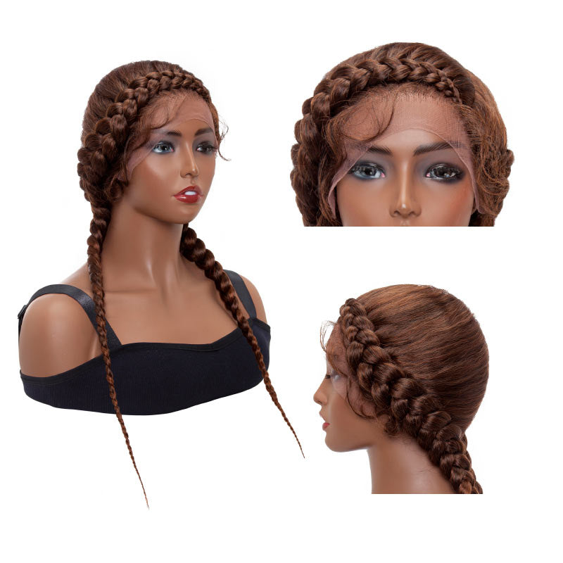 24 Inches Braids Black Lace Front Wig Synthetic Long Braided Wig with Baby Hair