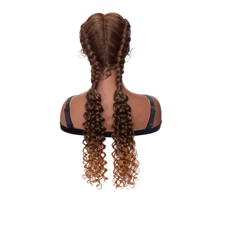 Dutch Braided Wigs With Baby Hair Synthetic Middle Part Wig Curly Wave For Dark Skin Women