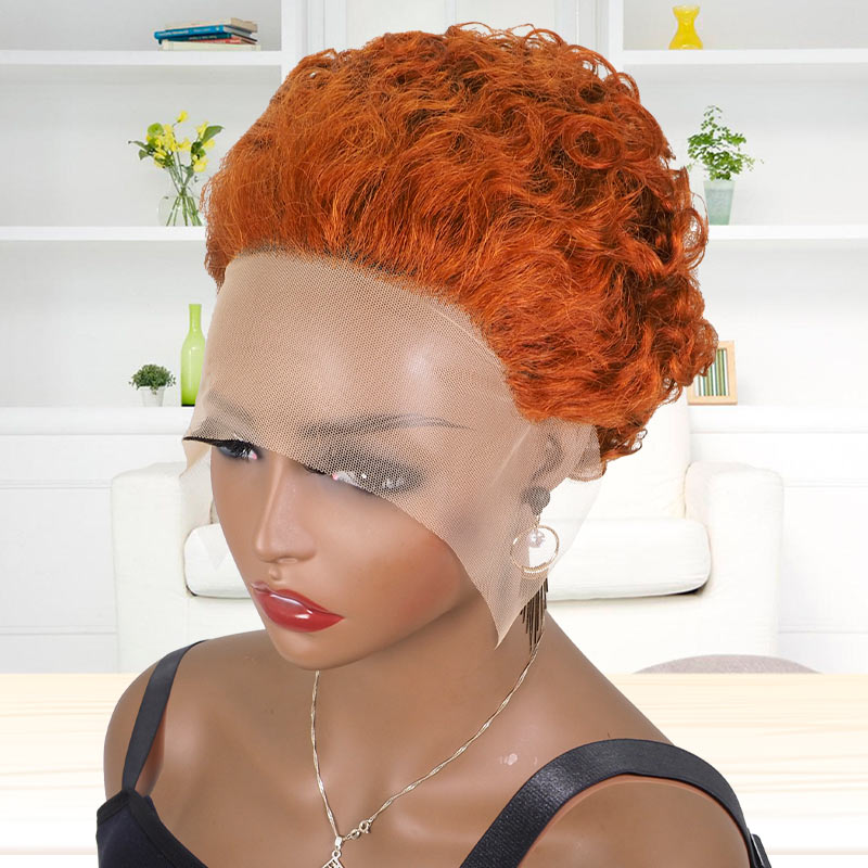 Short Lace Front Wig Pixie Cut Wigs Bob Curly Human Hair Wig 350#