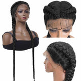 36 Inches Dutch Braids Wigs With Baby Hair Synthetic Lace Front Box Braided Wig