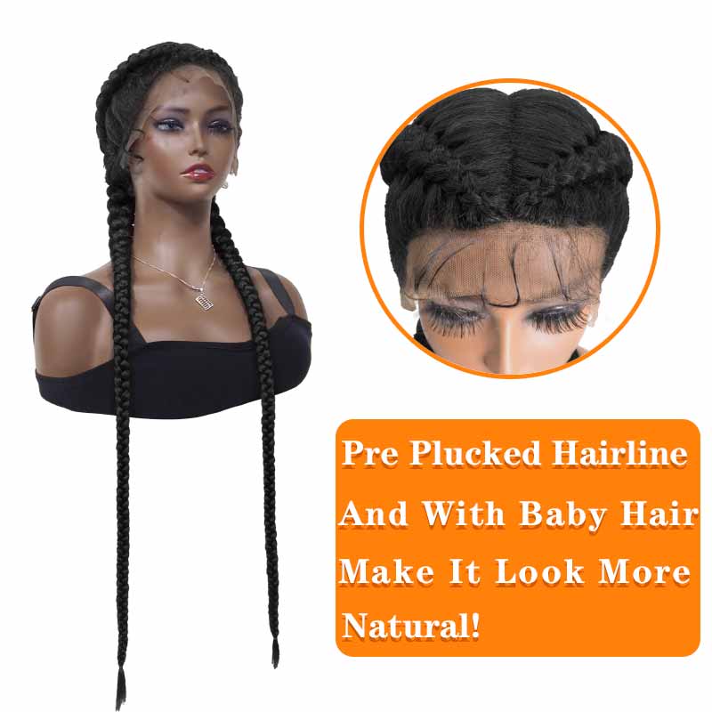 36 Inches Dutch Braids Wigs With Baby Hair Synthetic Lace Front Box Braided Wig