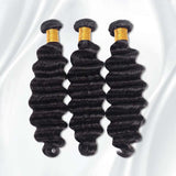 3PCS Deep Wave Unprocessed Brazilian Virgin Hair Extensions Natural Black