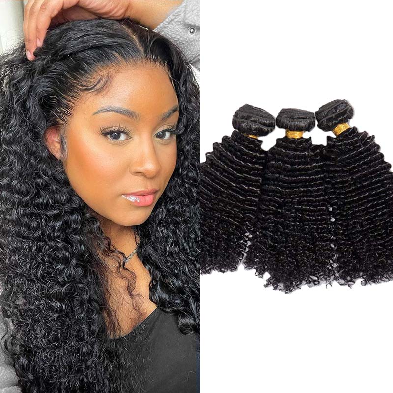 3PCS Human Hair Kinky Curly Virgin Hair Bundles Natural Curls for Black Women