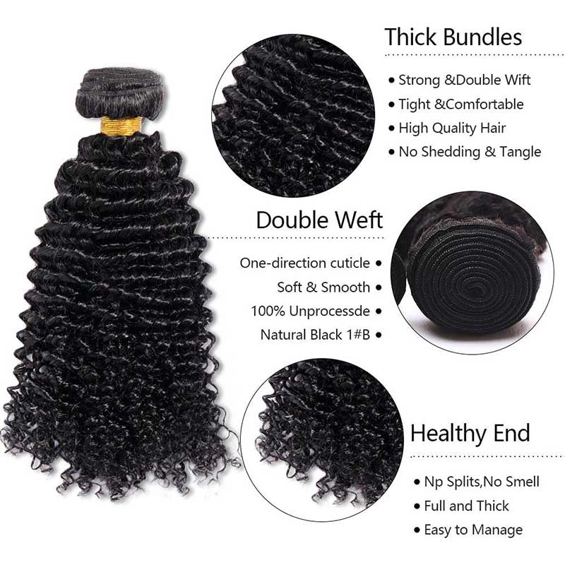 3PCS Human Hair Kinky Curly Virgin Hair Bundles Natural Curls for Black Women