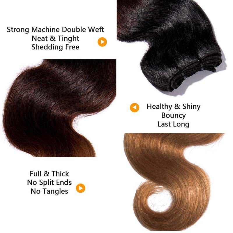 Chic Body Wave Hair Bundles Black Brown Ombre 3PCS Virgin Hair Weaves T1B/33/27