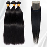 3PCS Human Hair Straight Virgin Hair Bundles With Lace Closure 4x4