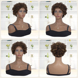 Pixie Cut Wigs Curly Glueless Ombre 4/27 Mixed Brown Highlight Wig For Women