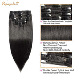 Straight Clip in Hair Extensions Human Hair 8pcs Per Set Natural Black Color For Women