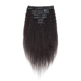 Human Hair Kinky Straight Clip In Hair For African American Natural Black 1B