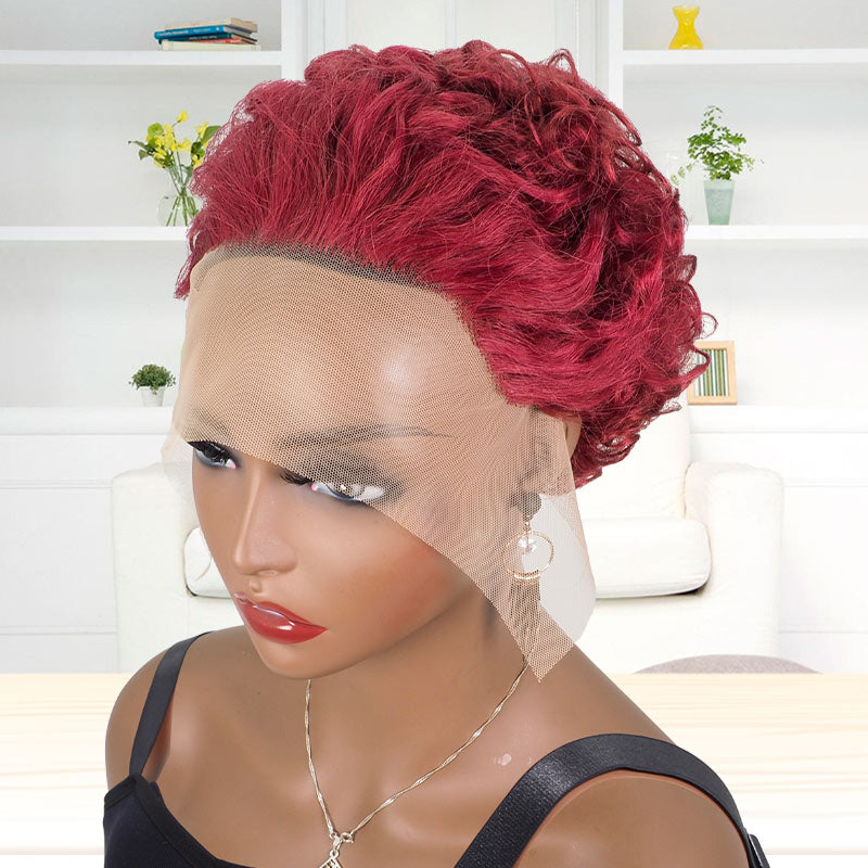 Slick Back Pixie Cut Wig Short Bob Lace Front Brazilian Virgin Human Hair 99J Color
