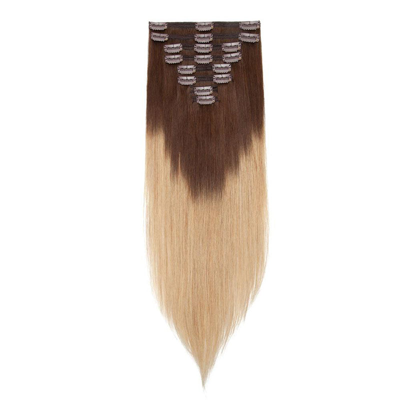 Straight Clip in Hair Extensions Human Hair 8pcs Per Set Natural Black Color For Women