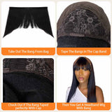 Headband Wig With Bang Human Hair Straight Wig Versatile Style for Black Women