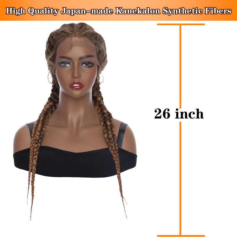 Braided Wigs Brown Synthetic Cornrow Box Braid Full Lace Front