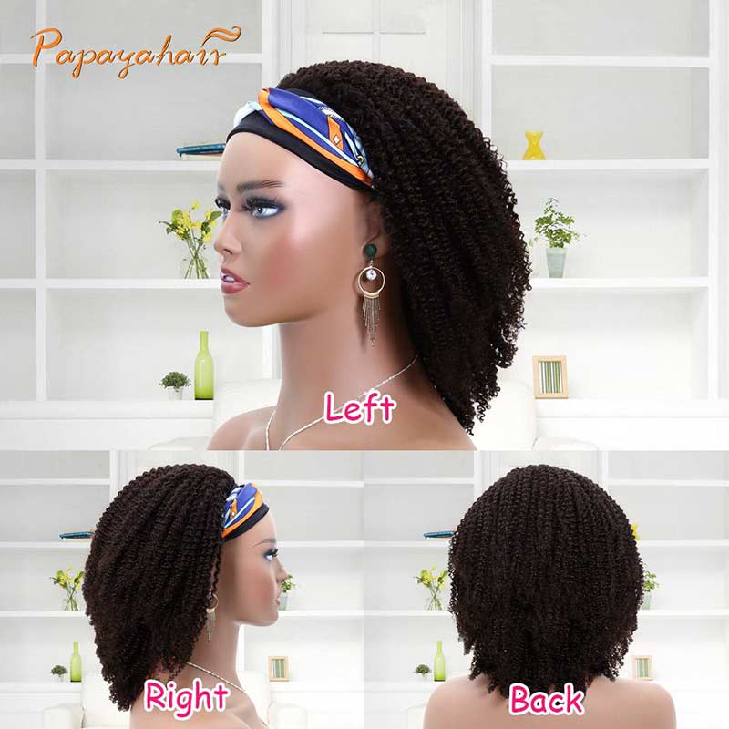 Afro Kinky Curly Headband Wigs Human Hair Half Wigs Brown Color #2