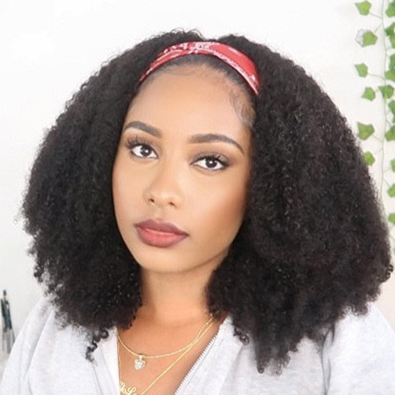 Afro Kinky Curly Headband Wigs Human Hair for African American