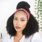 Afro Kinky Curly Headband Wigs Human Hair for African American