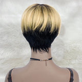 Short Pixie Cut Wigs Blonde Layered Bangs Human Hair Wigs with Bangs