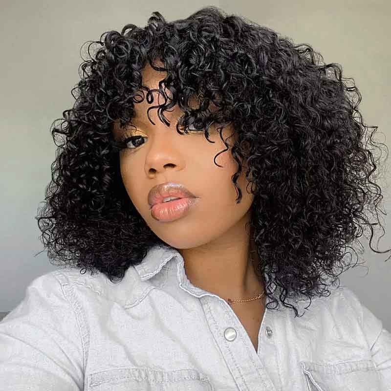 Curly wigs with bangs for african american clearance
