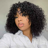 Papayahair Headband Wigs with Bangs Bob Curly Human Hair Wig for Black Girls