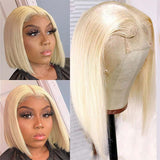 Blonde Bob Wigs Human Hair T Part Lace Wigs Half Machine Made Half Lace Wig